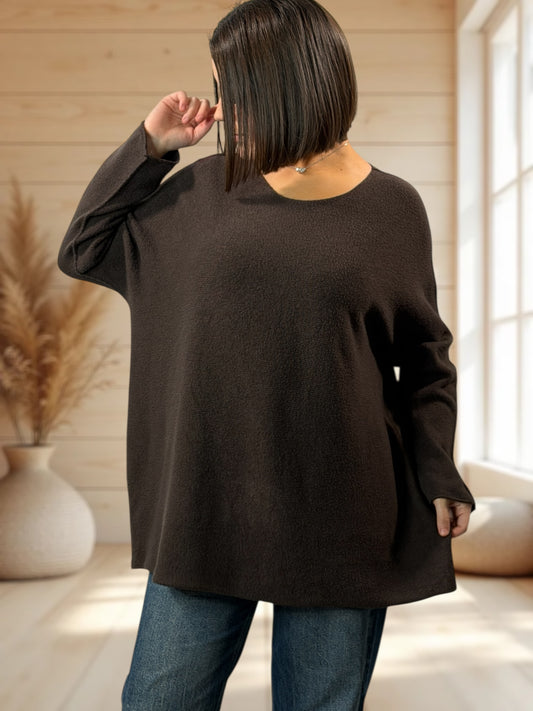 TINA - PULL OVERSIZE MARRON JUSQU'A LA TAILLE 54