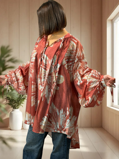 VICTORINE  - TUNIQUE OVERSIZE MOTIF ROUX JUSQU'A LA TAILLE 60