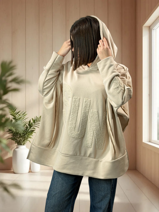 DANITO - SWEAT A CAPUCHE OVERSIZE BEIGE JUSQU'A LA TAILLE 56/58
