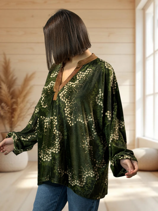 MOLLY  - TUNIQUE VERTE A MOTIF EN VELOURS STRETCH JUSQU'A LA TAILLE 56