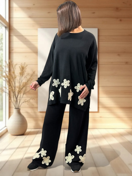 CLEMENTINE - ENSEMBLE EN MAILLE NOIR JUSQU'A LA TAILLE 50