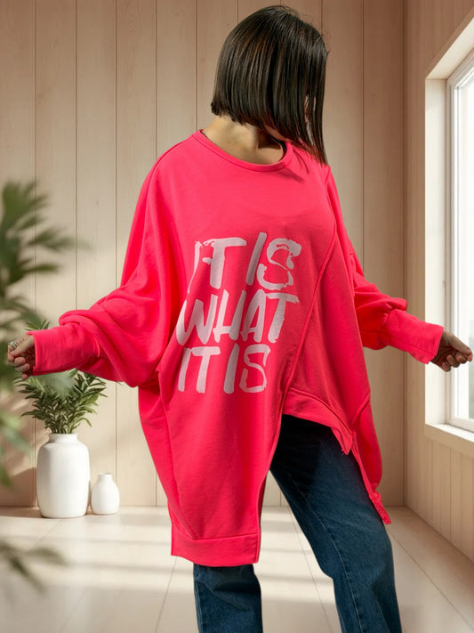 TEDDY - SWEAT OVERSIZE FUCHSIA JUSQU'A LA TAILLE 56
