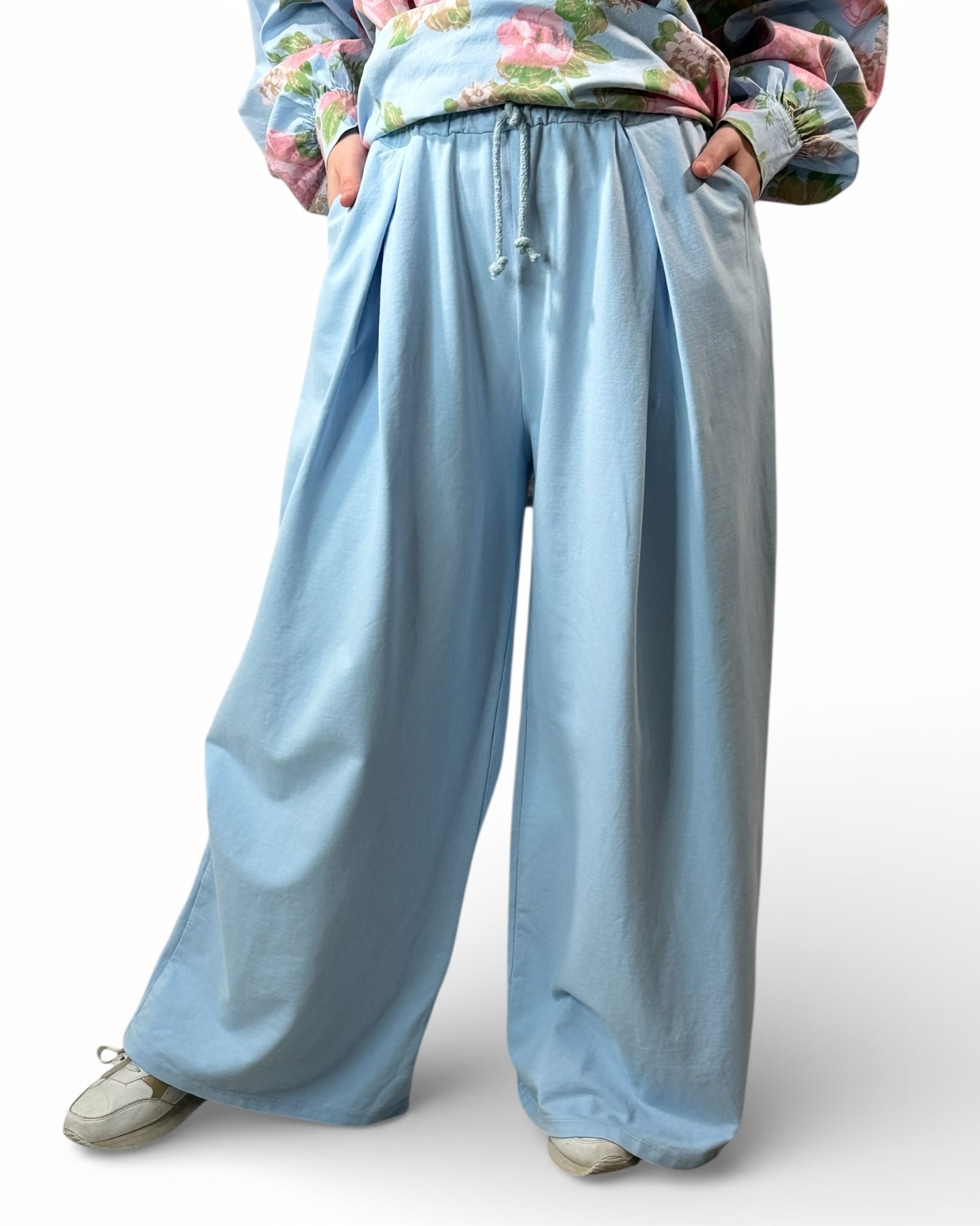 DONATA - PANTALON AMPLE EN COTON BLEU TAILLE 46 A 52