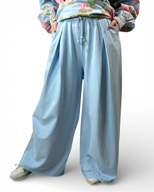 DONATA - PANTALON AMPLE EN COTON BLEU TAILLE 46 A 52