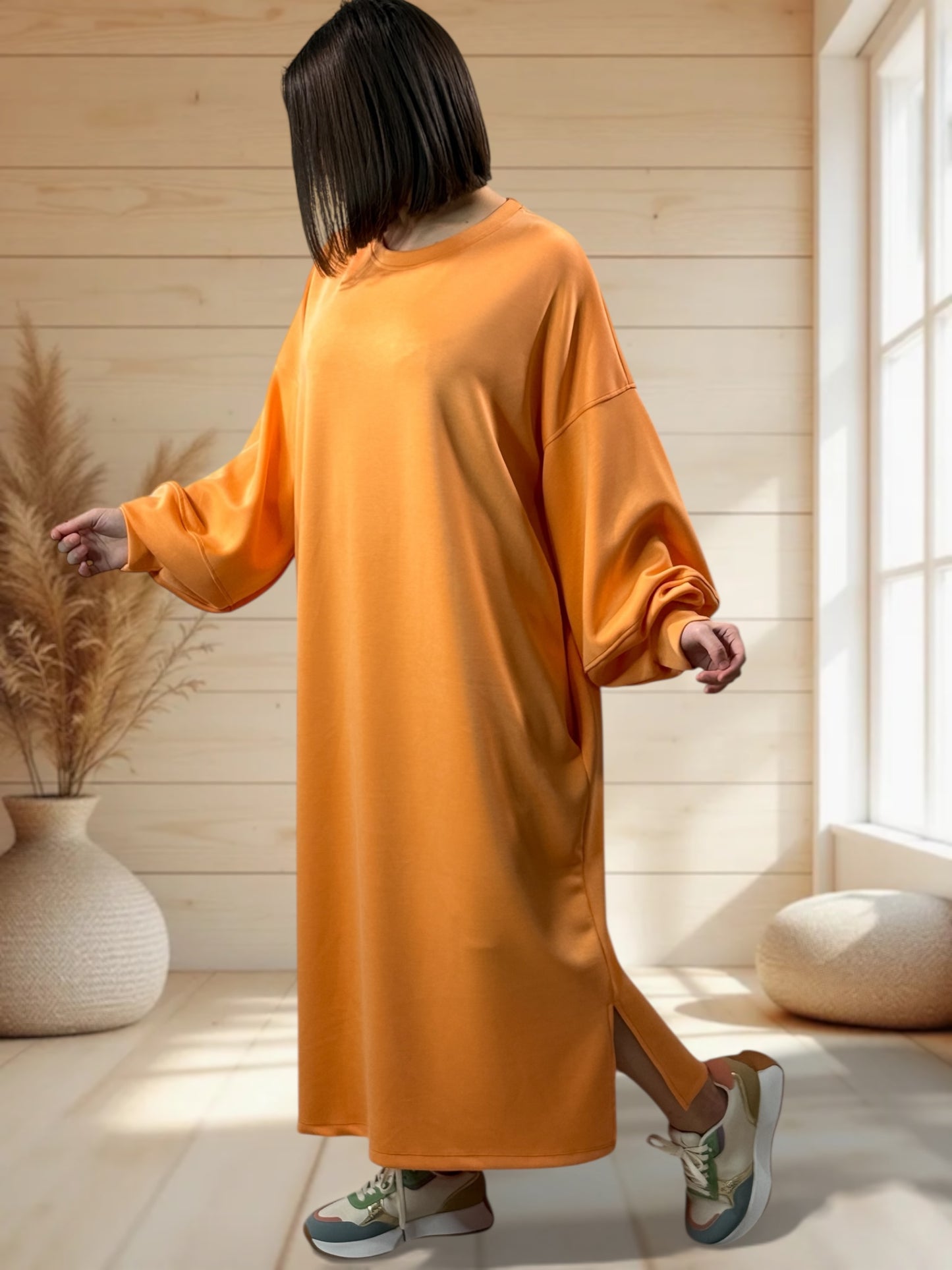 MAROUSSIA - ROBE OVERSIZE EN SWEAT ABRICOT JUSQU'A LA TAILLE 54/56