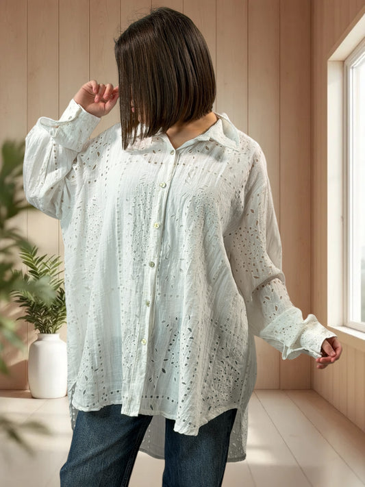 MARBELLA - CHEMISE OVERSIZE EN BRODERIE ANGLAISE JUSQU'A LA TAILLE 52