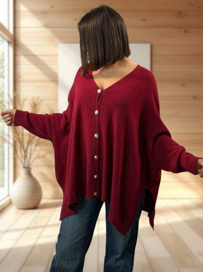 MATHILDE - GILET OVERSIZE BORDEAUX JUSQU'A LA TAILLE 56/58