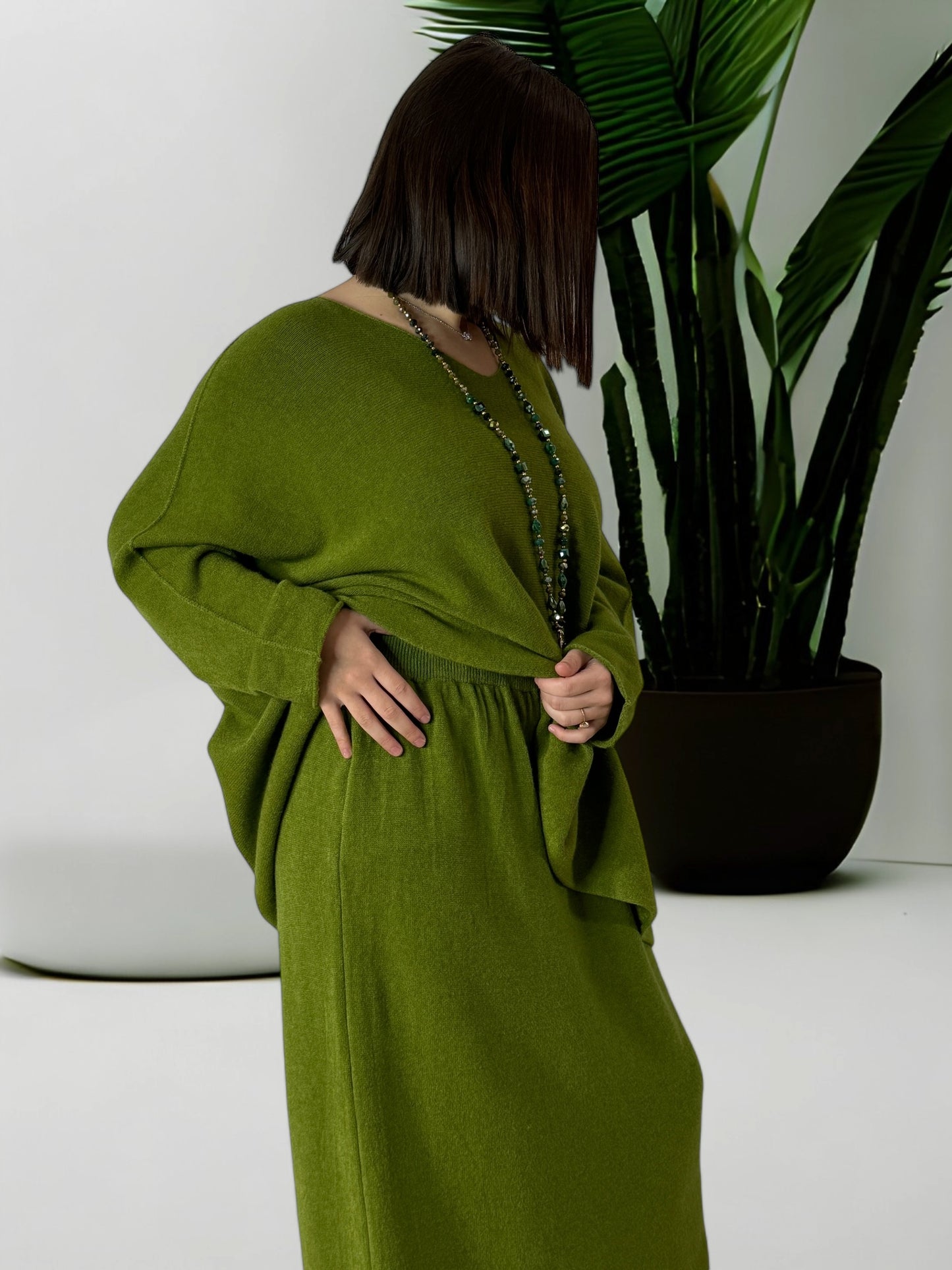 FAUSTINE - ENSEMBLE EN MAILLE VERT JUSQU'A LA TAILLE 52/54