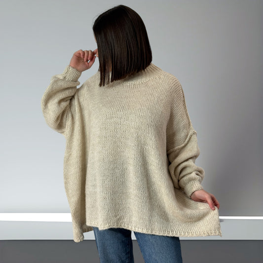 ELIOTT- PULL OVERSIZE BEIGE JUSQU'A LA TAILLE 54/56