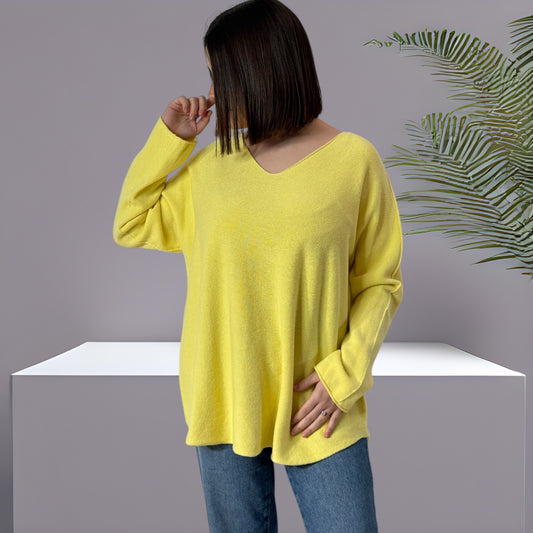 LARA - PULL OVERSIZE JAUNE JUSQU'A LA TAILLE 54