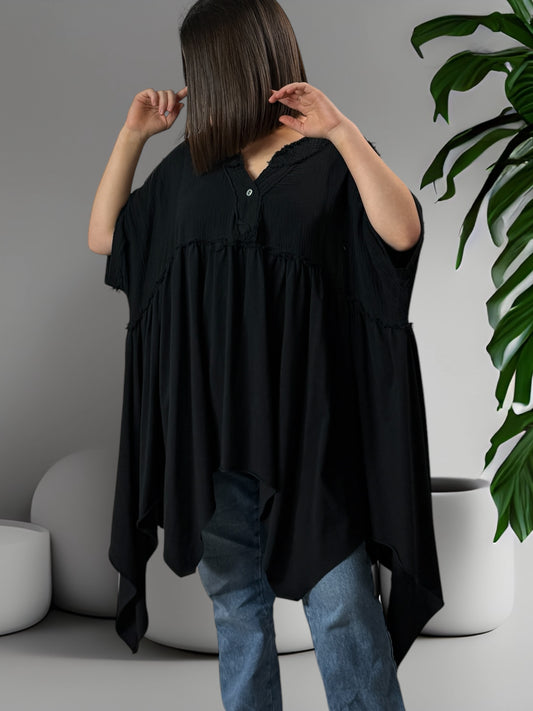 LOUNA - TUNIQUE NOIRE ASYMETRIQUE JUSQU'A LA TAILLE 54/56