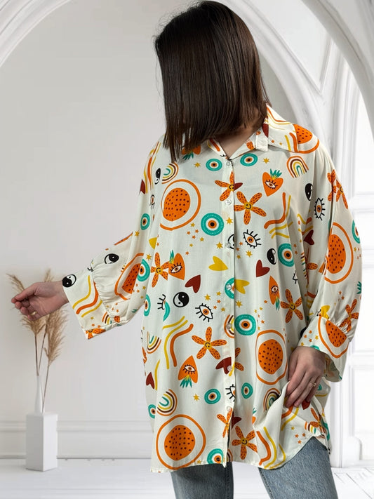 SOLENE - TUNIQUE OVERSIZE A MOTIF JUSQU'A LA TAILLE 54