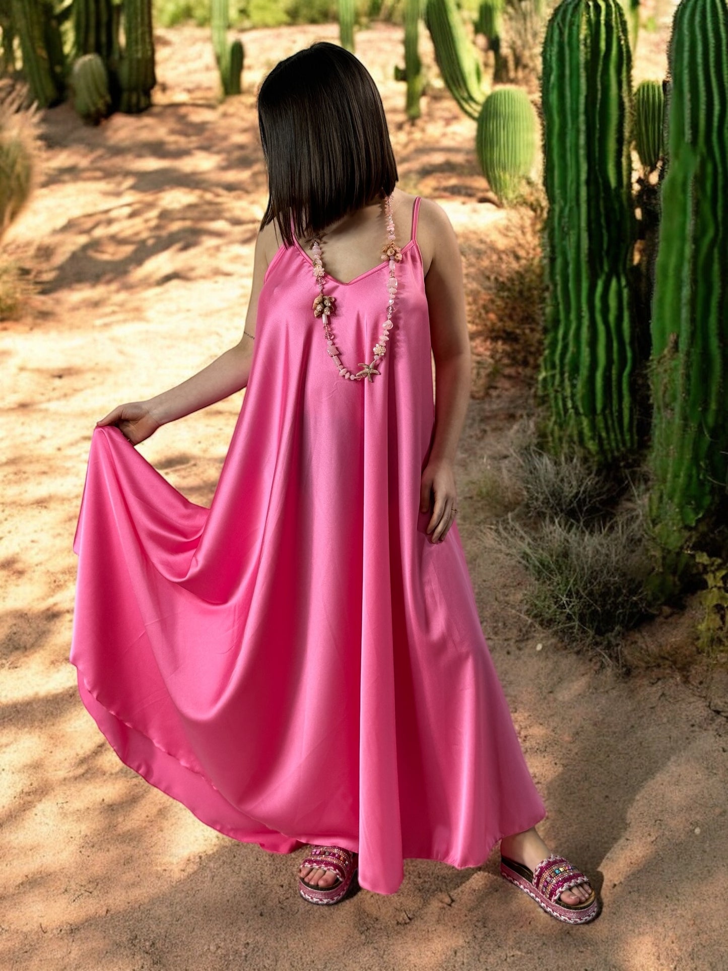 TIPHAINE - ROBE AMPLE FLUIDE FUCHSIA JUSQU'A LA TAILLE 50/52