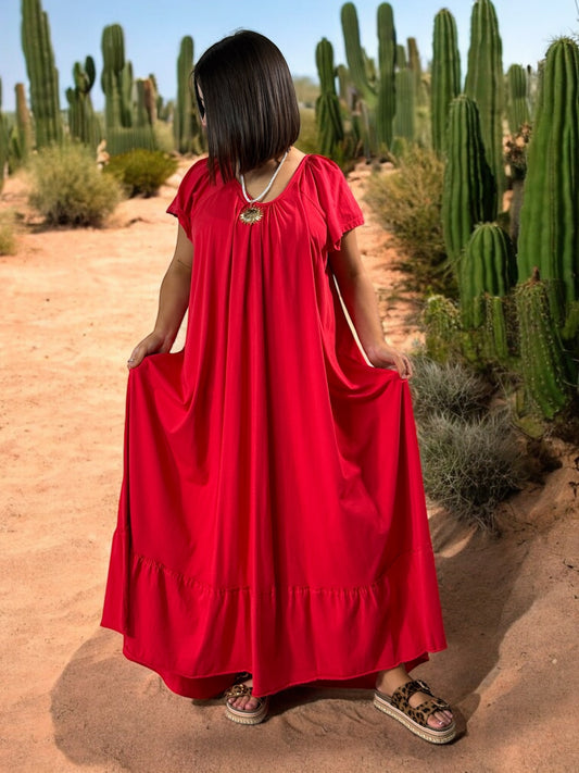 ANTIBES - ROBE LONGUE OVERSIZE ROUGE JUSQU'A LA TAILLE 56