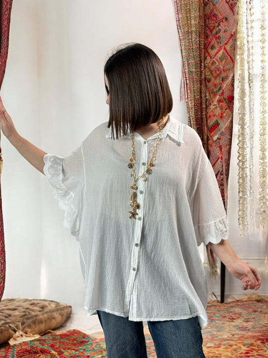 ANASTASIA - BLOUSE OVERSIZE BLANCHE EN COTON JUSQU'A LA TAILLE 52/54