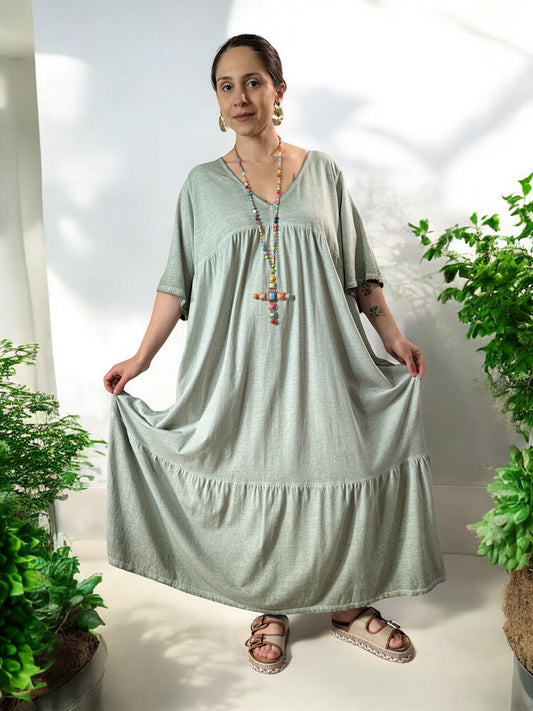 CAMERON - ROBE LONGUE KAKI EN COTON JUSQU'A LA TAILLE 54