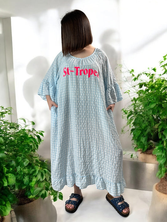 ST TROPEZ - ROBE VICHY BLEU CIEL JUSQU'A LA TAILLE 52