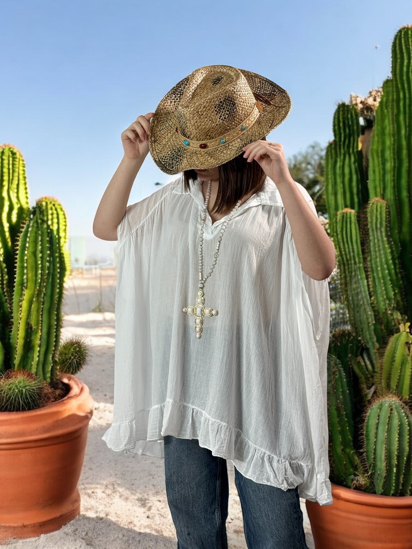 SERENA - BLOUSE BLANCHE OVERSIZE EN COTON JUSQU'A LA TAILLE 56