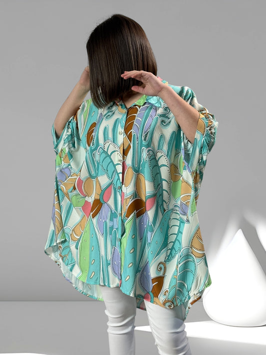 ANELISE - TUNIQUE OVERSIZE MOTIF LAGON JUSQU'A LA TAILLE 58