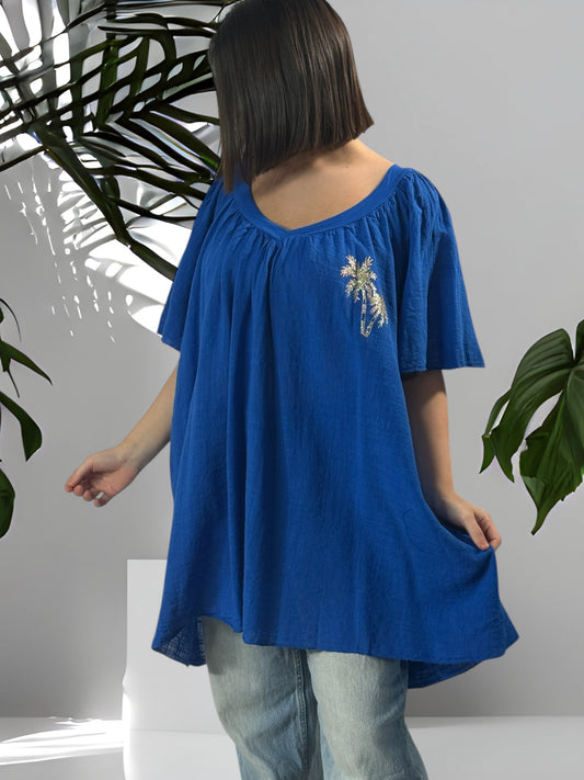 ASTRID - BLOUSE OVERSIZE IMPERIAL LIN ET COTON JUSQU'A LA TAILLE 54