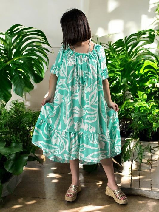 BANDOL - ROBE OVERSIZE LAGON A MOTIF JUSQU'A LA TAILLE 56