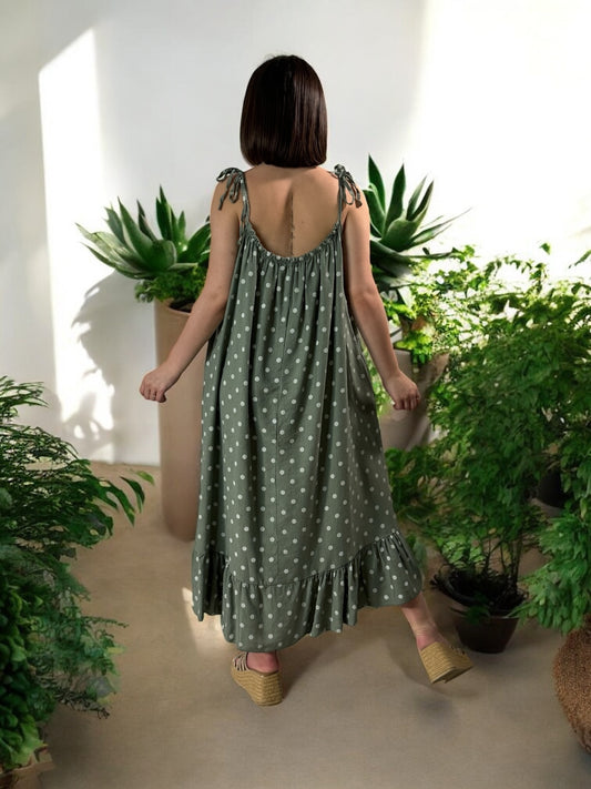 INGRID - ROBE OVERSIZE KAKI A POIS JUSQU'A LA TAILLE 56