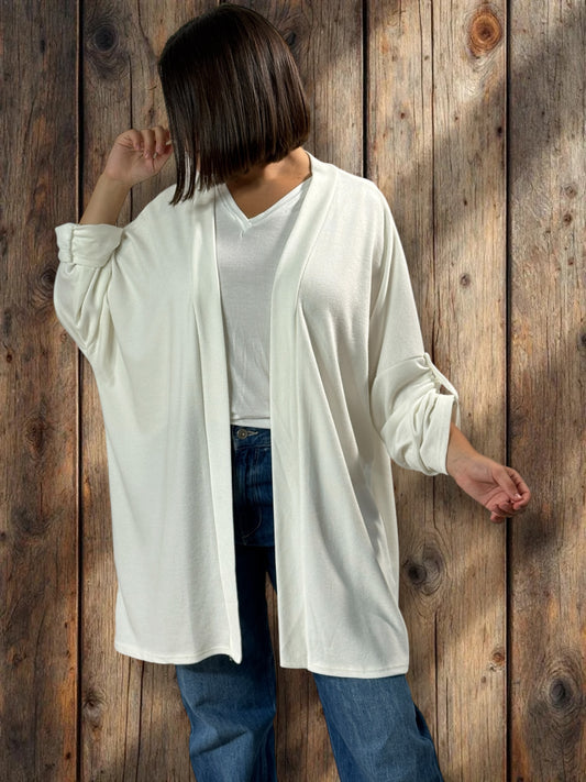 TEDDY - GILET BLANC CASSE EN MAILLE OVERSIZE JUSQU'A LA TAILLE 54