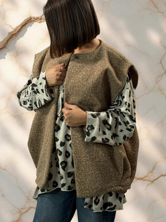 LUDO - GILET BEIGE SANS MANCHE JUSQU'A LA TAILLE 50/52