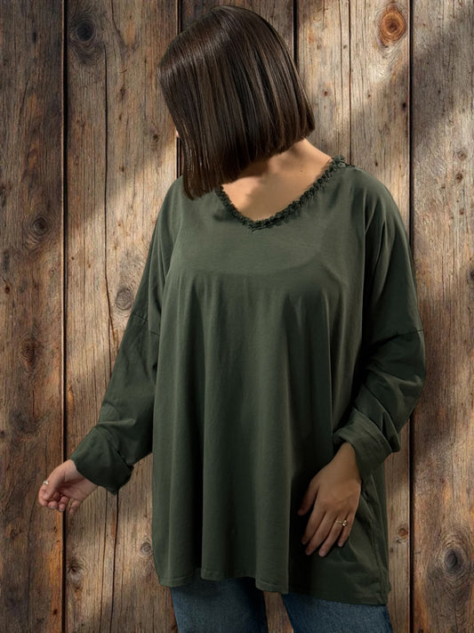 ESTEBAN - T-SHIRT KAKI MANCHES LONGUES JUSQU'A LA TAILLE 56