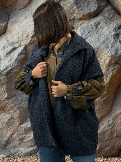 JACK - GILET BLEU SANS MANCHE AVEC COL JUSQU'A LA TAILLE 54