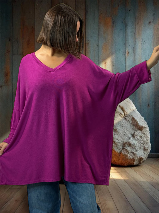 OSCAR - PULL OVERSIZE CYCLAMEN EN MAILLE FLUIDE JUSQU'A LA TAILLE 56