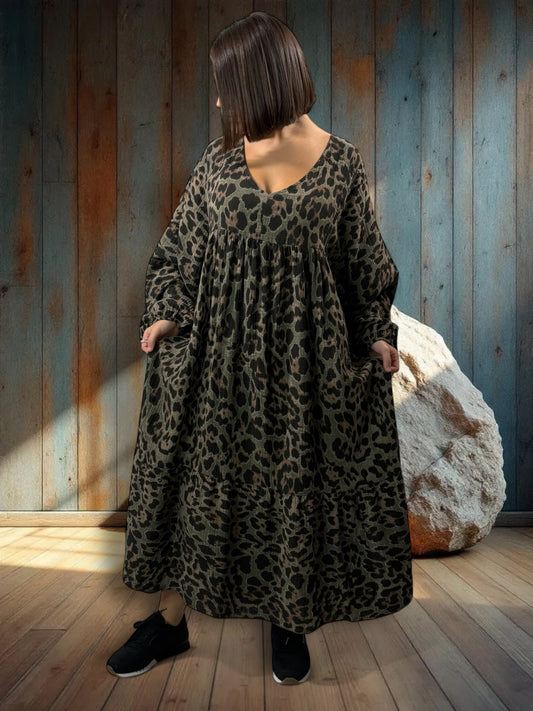 ANOUSHKA - ROBE LEOPARD KAKI JUSQU'A LA TAILLE 56