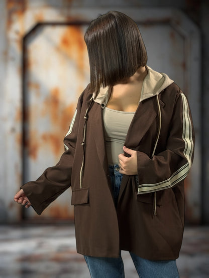CAMERON - BLAZER MARRON AVEC CAPUCHE JUSQU'A LA TAILLE 52/54