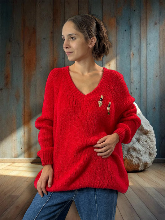 MATTEO - PULL ROUGE AVEC MOHAIR JUSQU'A LA TAILLE 54