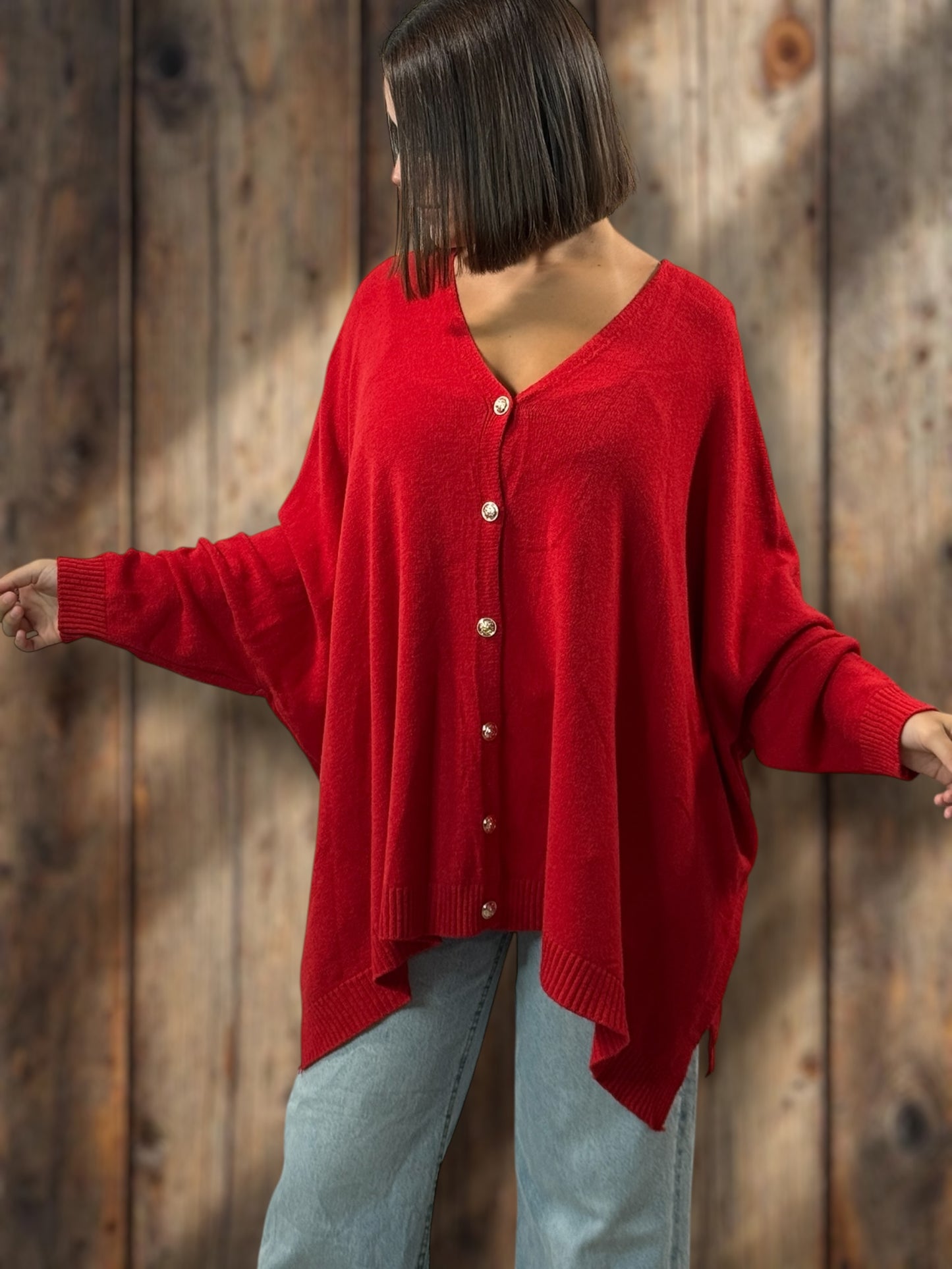 MATHILDE - GILET OVERSIZE ROUGE JUSQU'A LA TAILLE 56/58