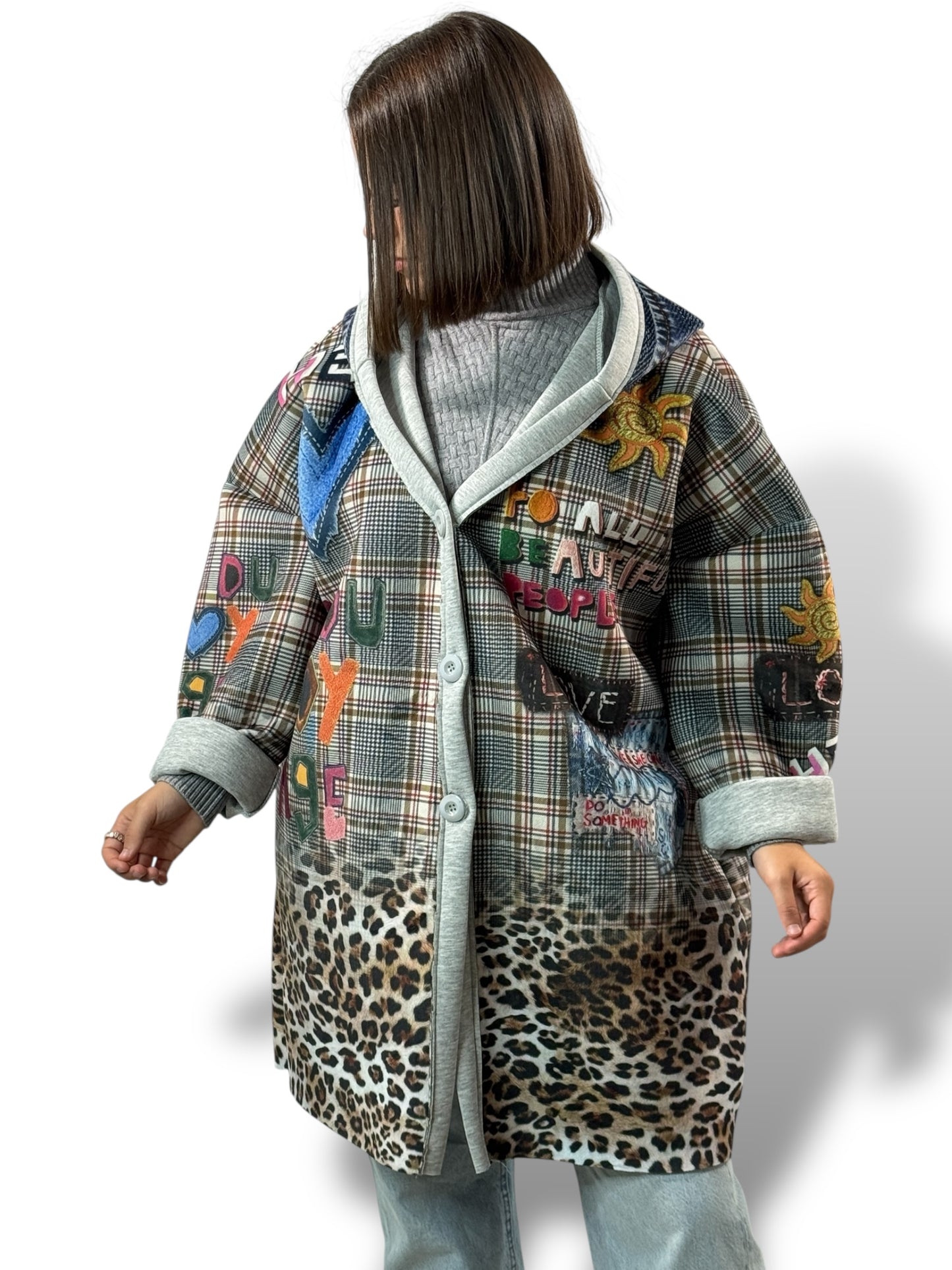 LULU - VESTE A CAPUCHE A MOTIF JUSQU'A LA TAILLE 52/54