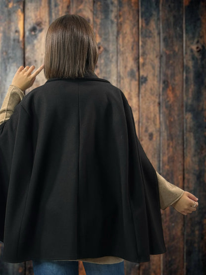DONATELLA - VESTE CAPE NOIRE JUSQU'A LA TAILLE 50/52
