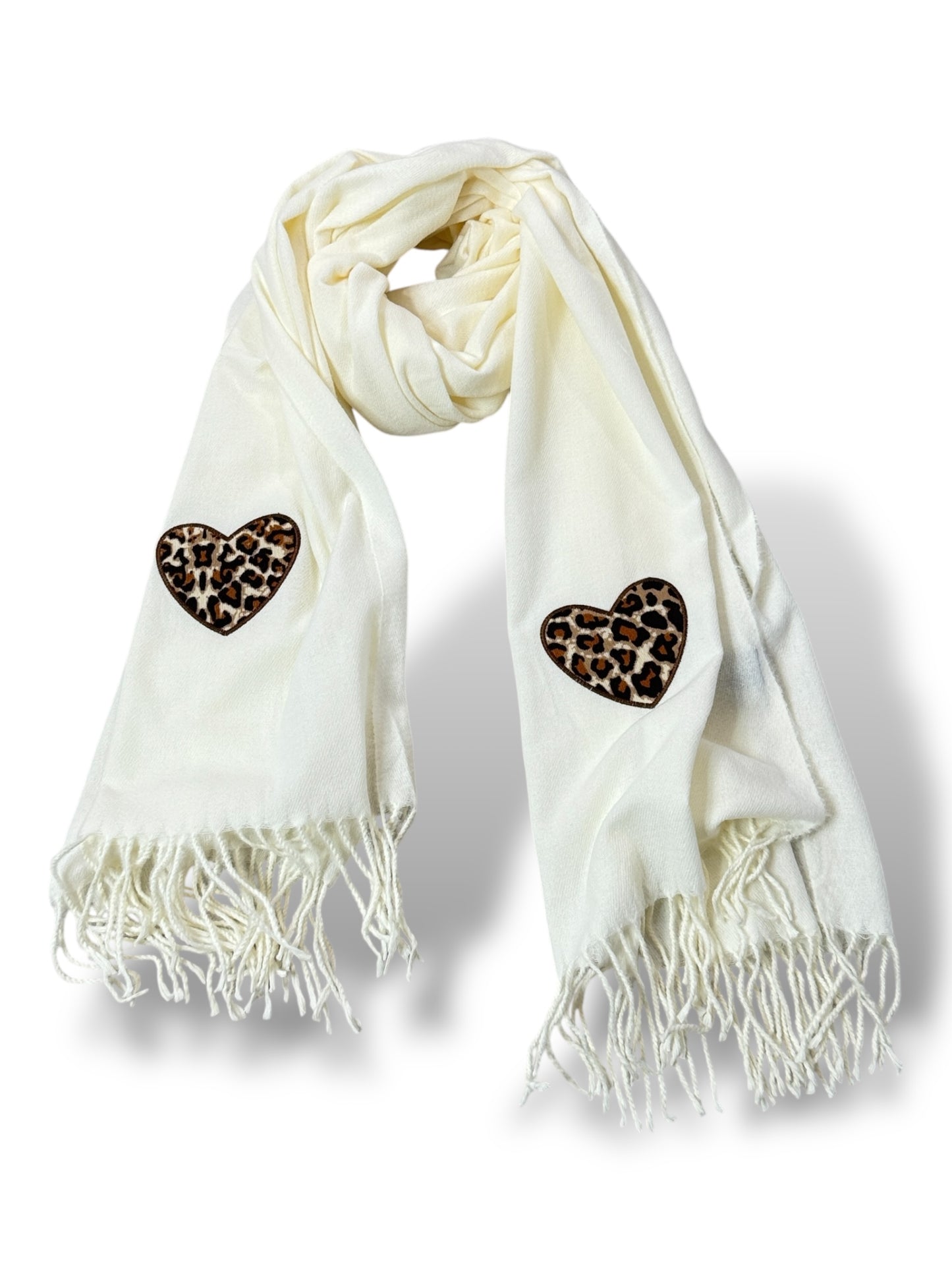 ECHARPE BLANC CASSE COEUR LEOPARD