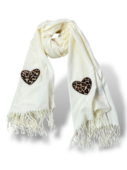 ECHARPE BLANC CASSE COEUR LEOPARD