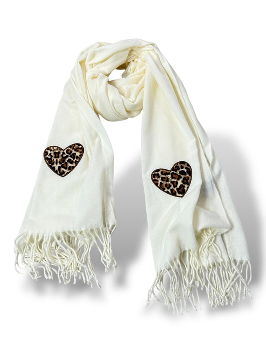 ECHARPE BLANC CASSE COEUR LEOPARD