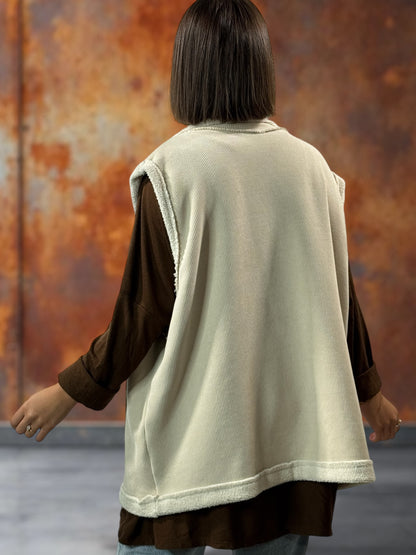 MARINO - GILET EN VELOURS BEIGE TAILLE 46/48 A 56