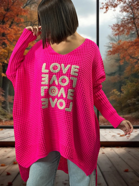 LOVELY - PULL OVERSIZE FUCHSIA JUSQU'A LA TAILLE 56/58
