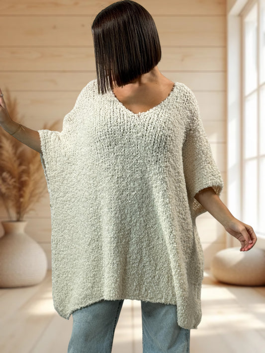 CAMILLE - PULL BLANC CASSE OVERSIZE JUSQU'A LA TAILLE 58