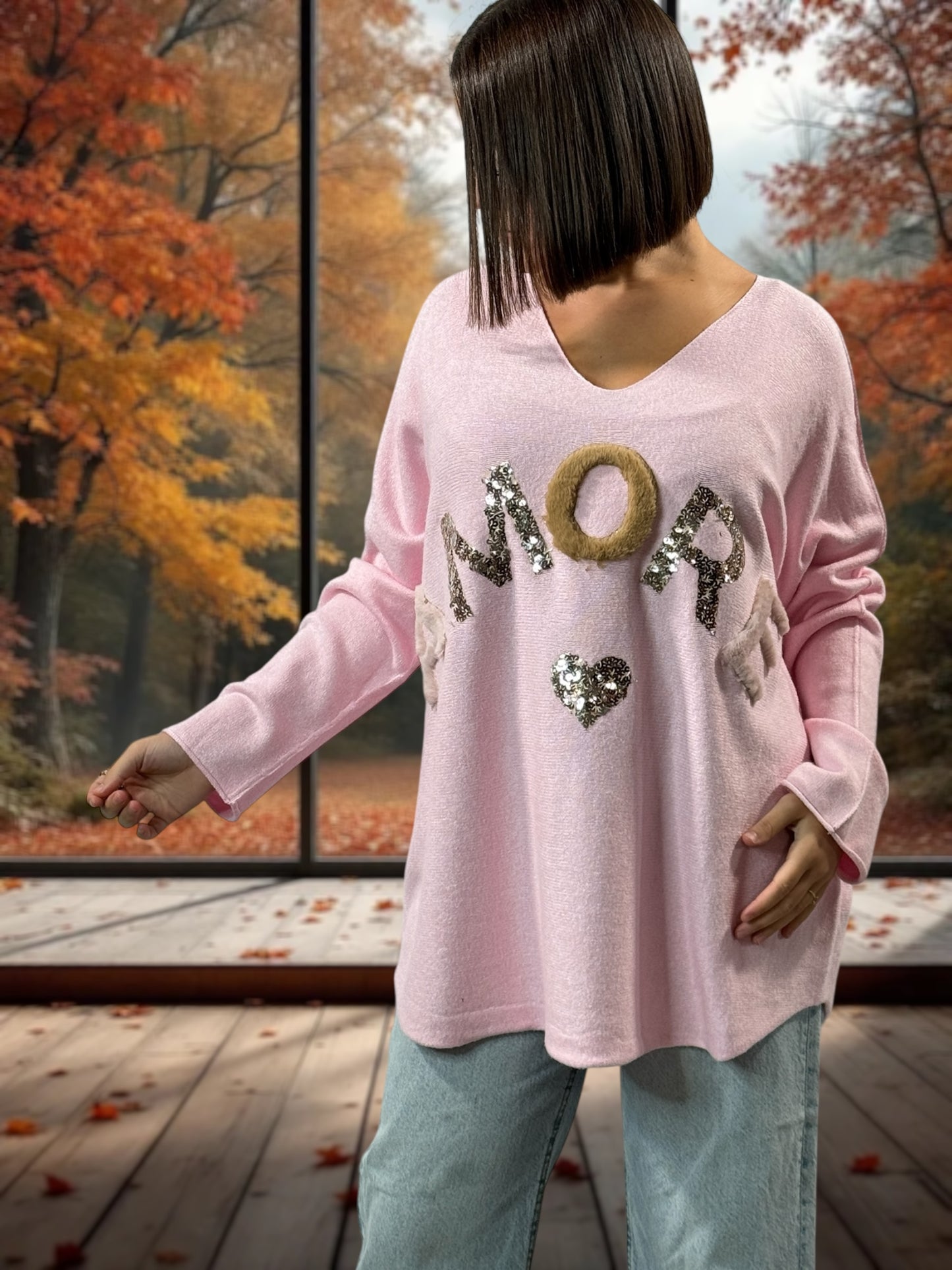 FANNY - PULL OVERSIZE ROSE JUSQU'A LA TAILLE 52
