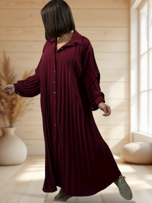 MAROUSSIA - ROBE BORDEAUX PLIS SOLEIL JUSQU'A LA TAILLE 56