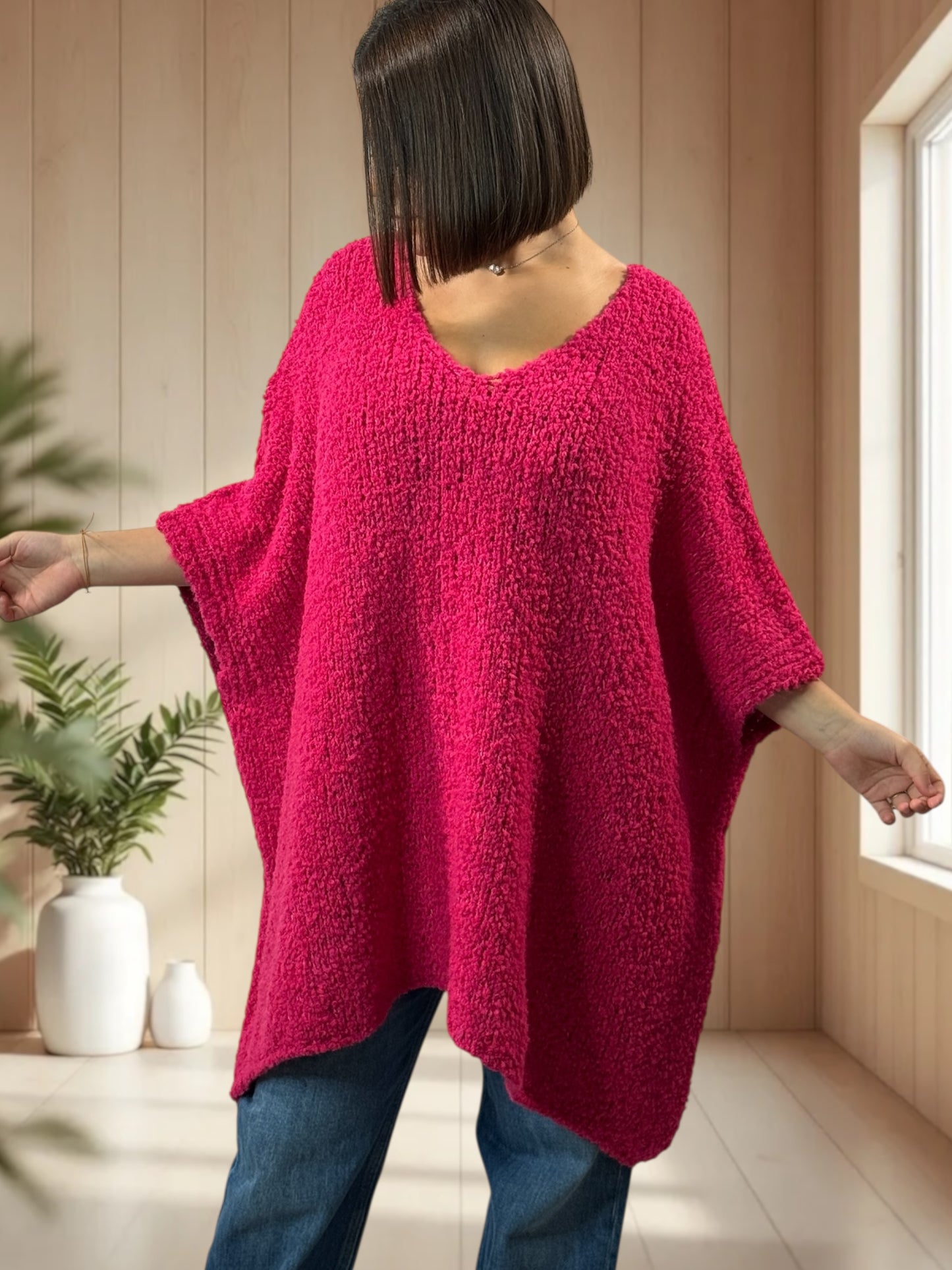 CAMILLE - PULL FUCHSIA OVERSIZE JUSQU'A LA TAILLE 58