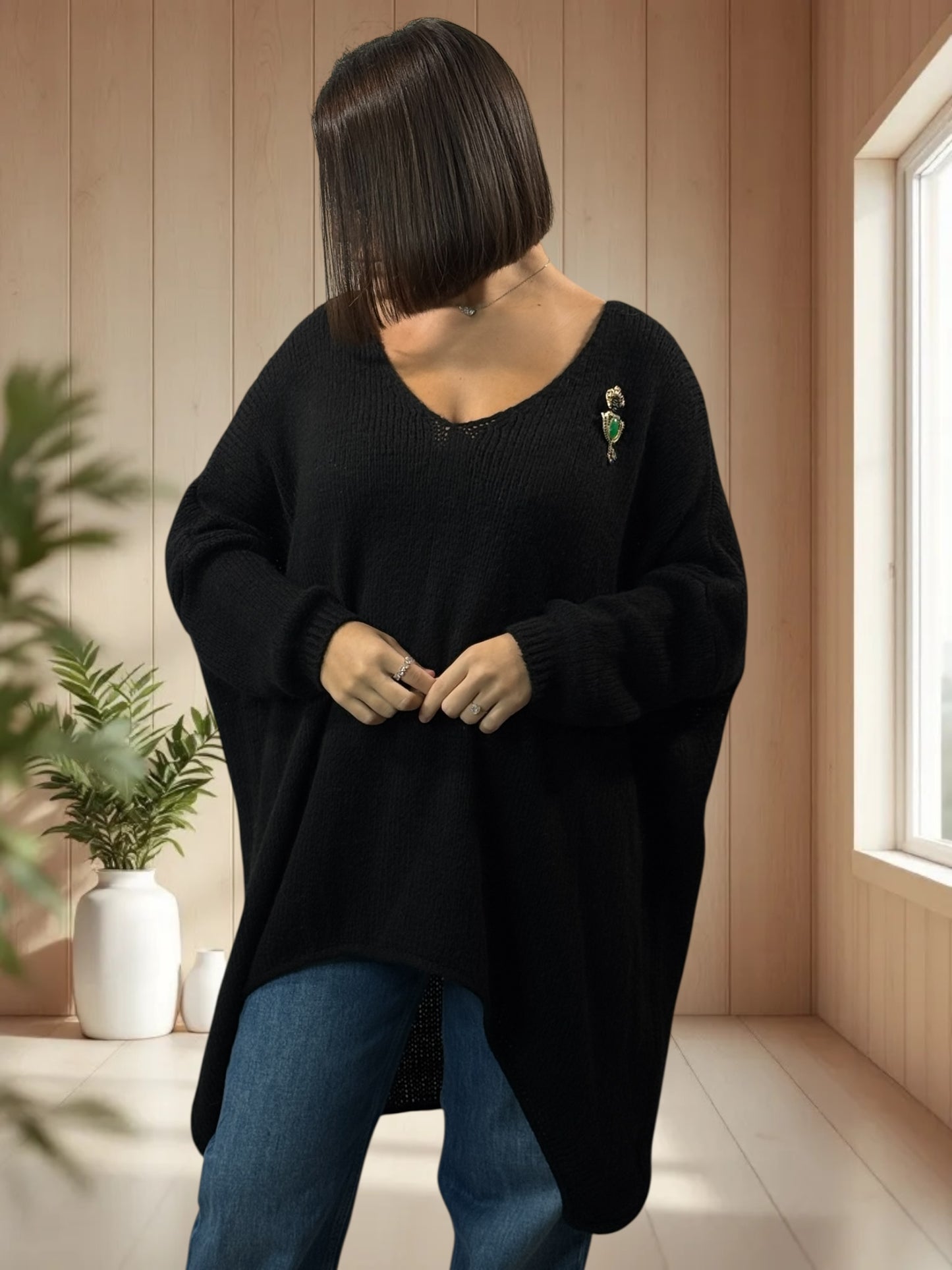 JULIA- PULL OVERSIZE NOIR JUSQU'A LA TAILLE 56/58