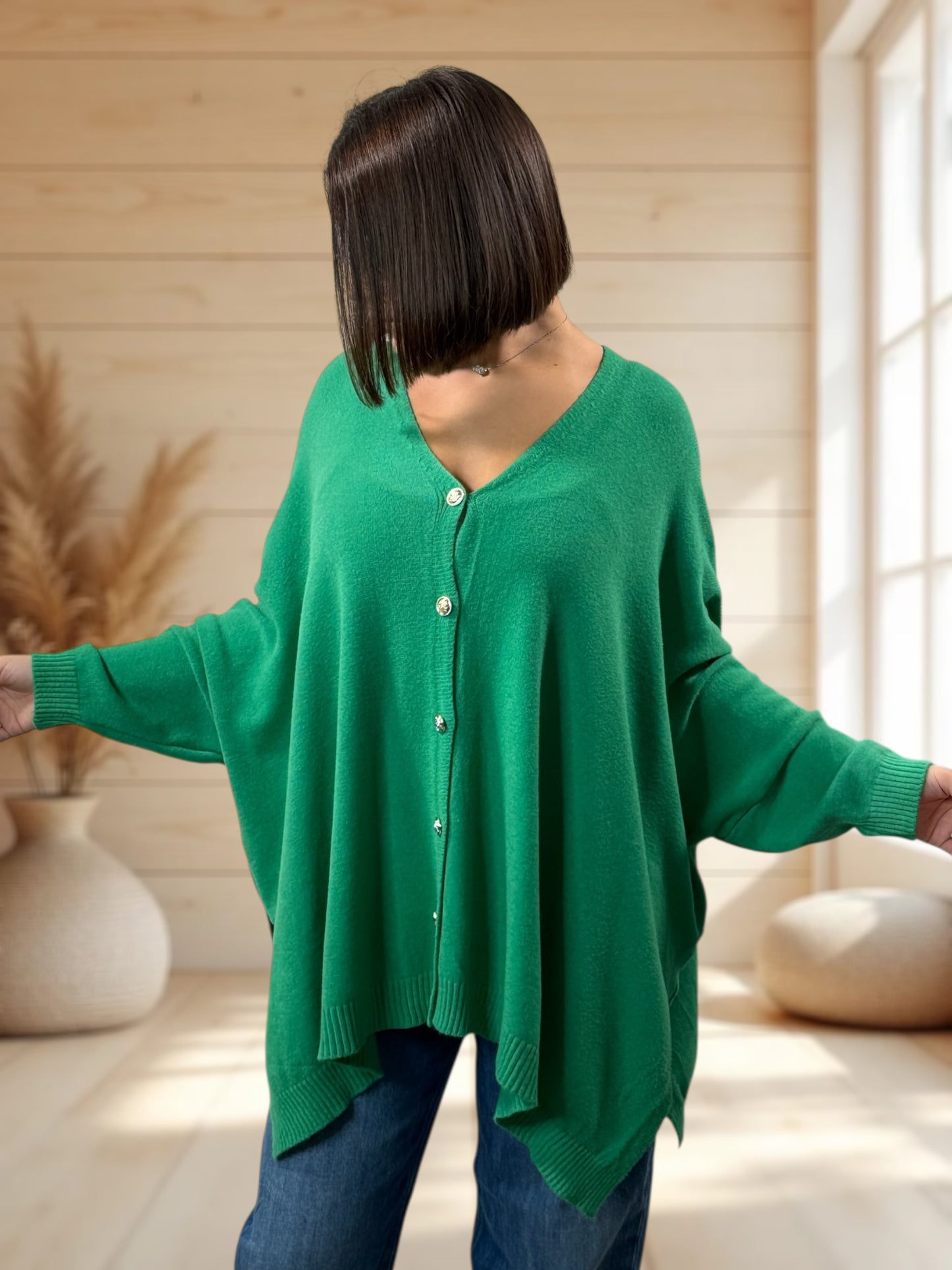 MATHILDE - GILET OVERSIZE VERT JUSQU'A LA TAILLE 56/58