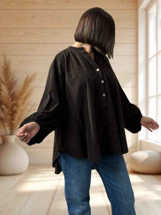 ALICIA - BLOUSE MARRON EN VELOURS MILLERAIES OVERSIZE JUSQU'A LA TAILLE 56