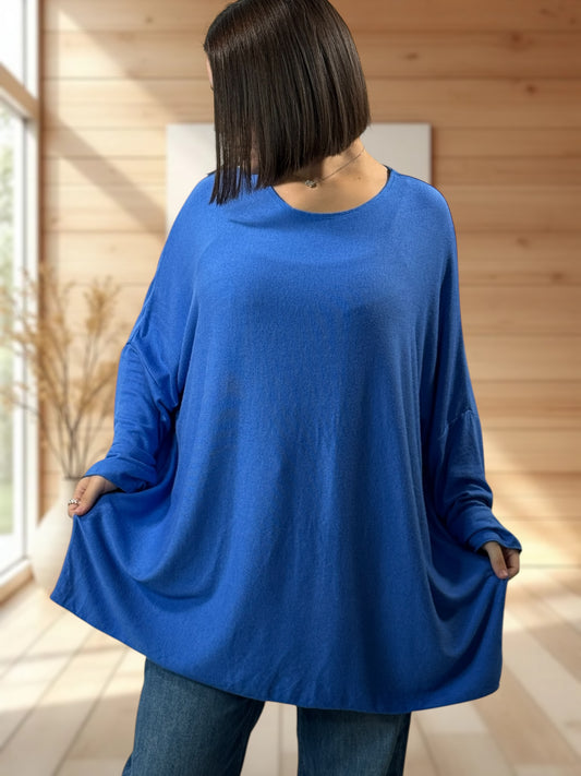 CAPRIO - PULL BLEU EN MAILLE FLUIDE JUSQU'A LA TAILLE 54